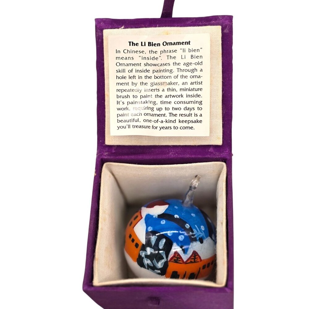 Hand-Painted Li Bien Ornament Winter Village Scene Glass Bauble With Gift Box